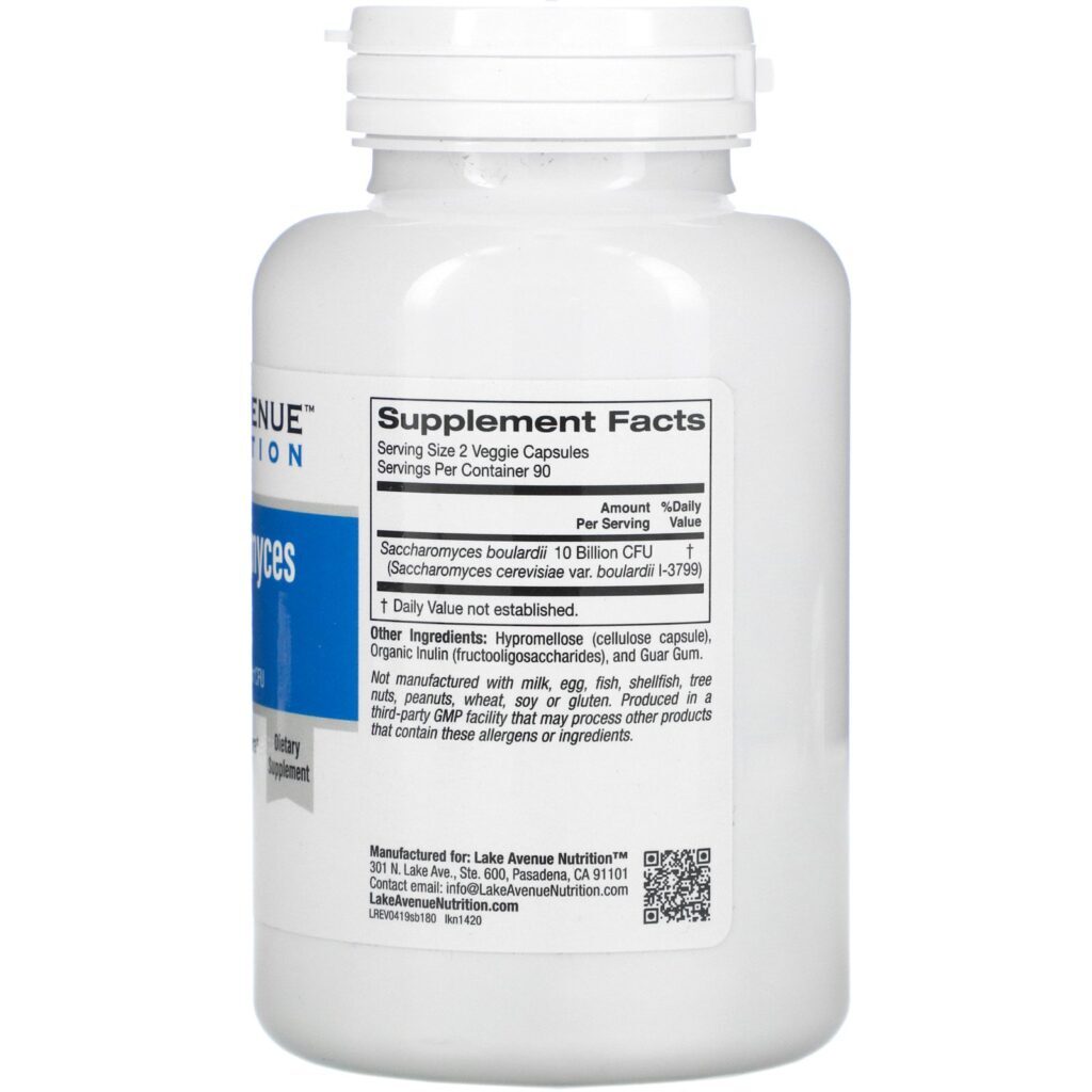 Lake Avenue Nutrition, Saccharomyces boulardii, Fermento Probiótico, 10 Bilhões de UFCs, 180 Cápsulas Vegetais - Imagem 2