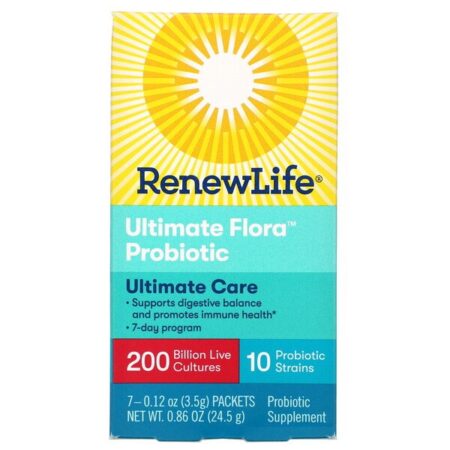 Renew Life, Ultimate Care, Ultimate Flora Probiotic, 200 Bilhões de Culturas Vivas, 7 Pacotes, 24,5 g (0,86 oz)