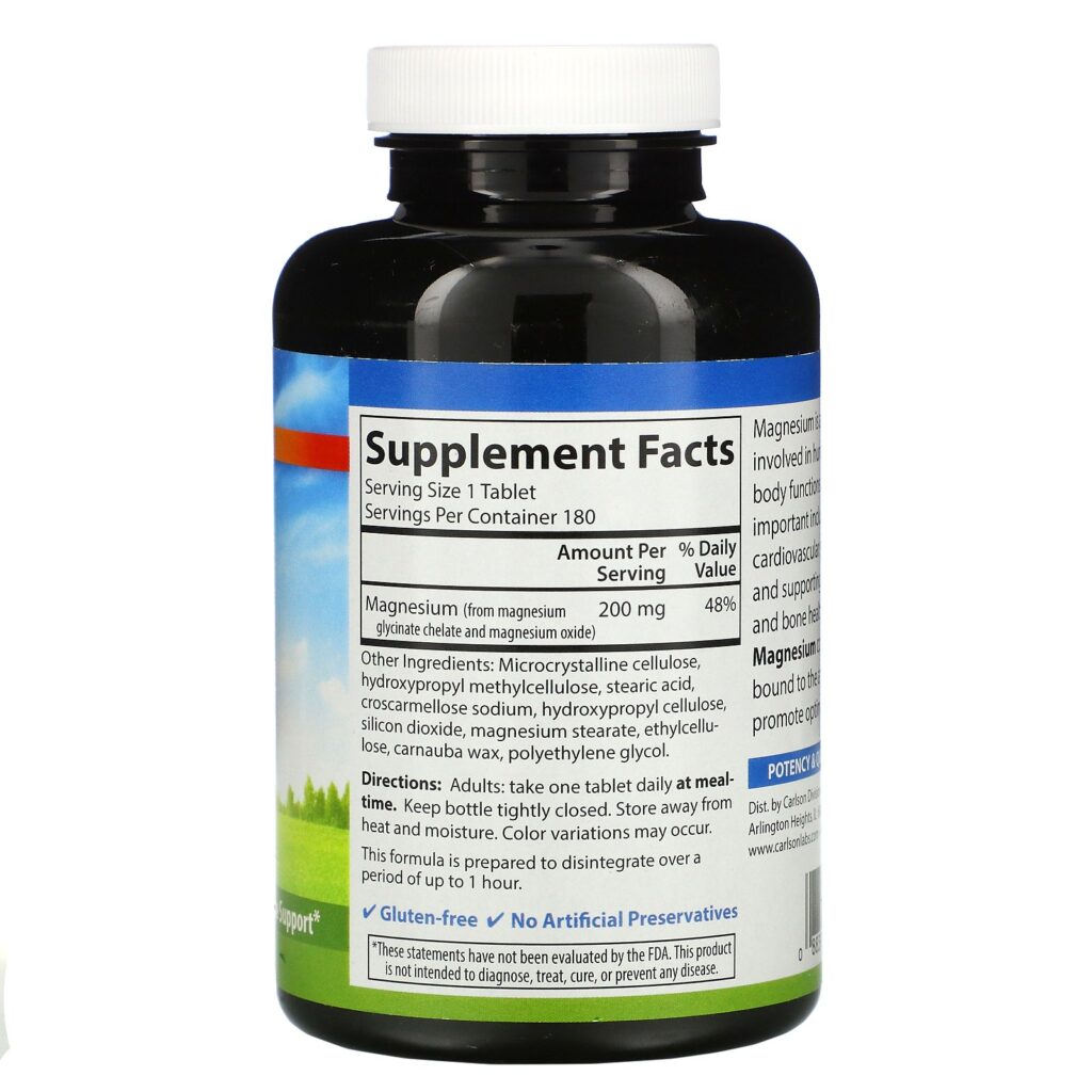 Carlson Labs, Quelatos de magnésio, 180 comprimidos - Imagem 2