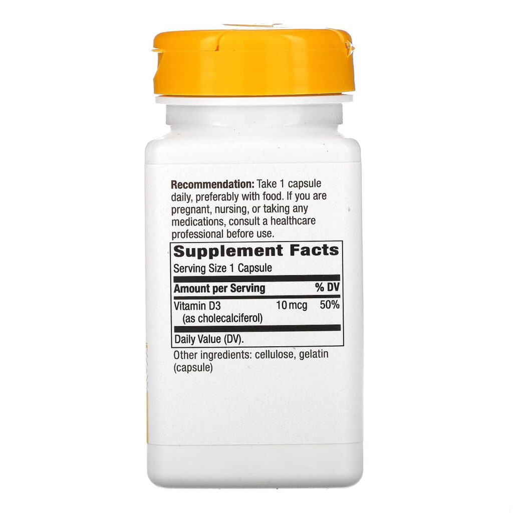 Nature's Way, Vitamin D3, Dry Form, 10 mcg, 100 Capsules - Imagem 2