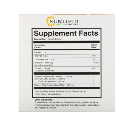 SunLipid, Vitamina C Lipossomal, Sabor Natural, 30 Envelopes, 5,0 ml (0,17 oz) Cada - Image 2