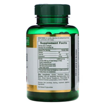 Nature's Bounty, Odorless Fish Oil, 1,000 mg, 120 Coated Softgels - Image 2