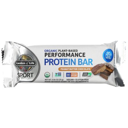 Garden of Life, Sport, Organic Plant-Based Performance Protein Bar, Peanut Butter Chocolate, 12 Bars, 2.64 oz (75 g) Each - Image 4