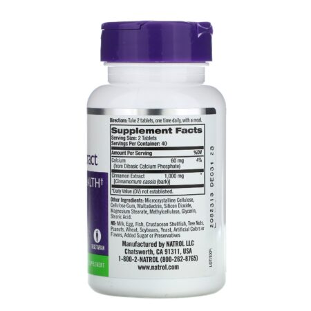 Natrol, Extrato de Canela, 1000 mg, 80 Comprimidos - Image 2