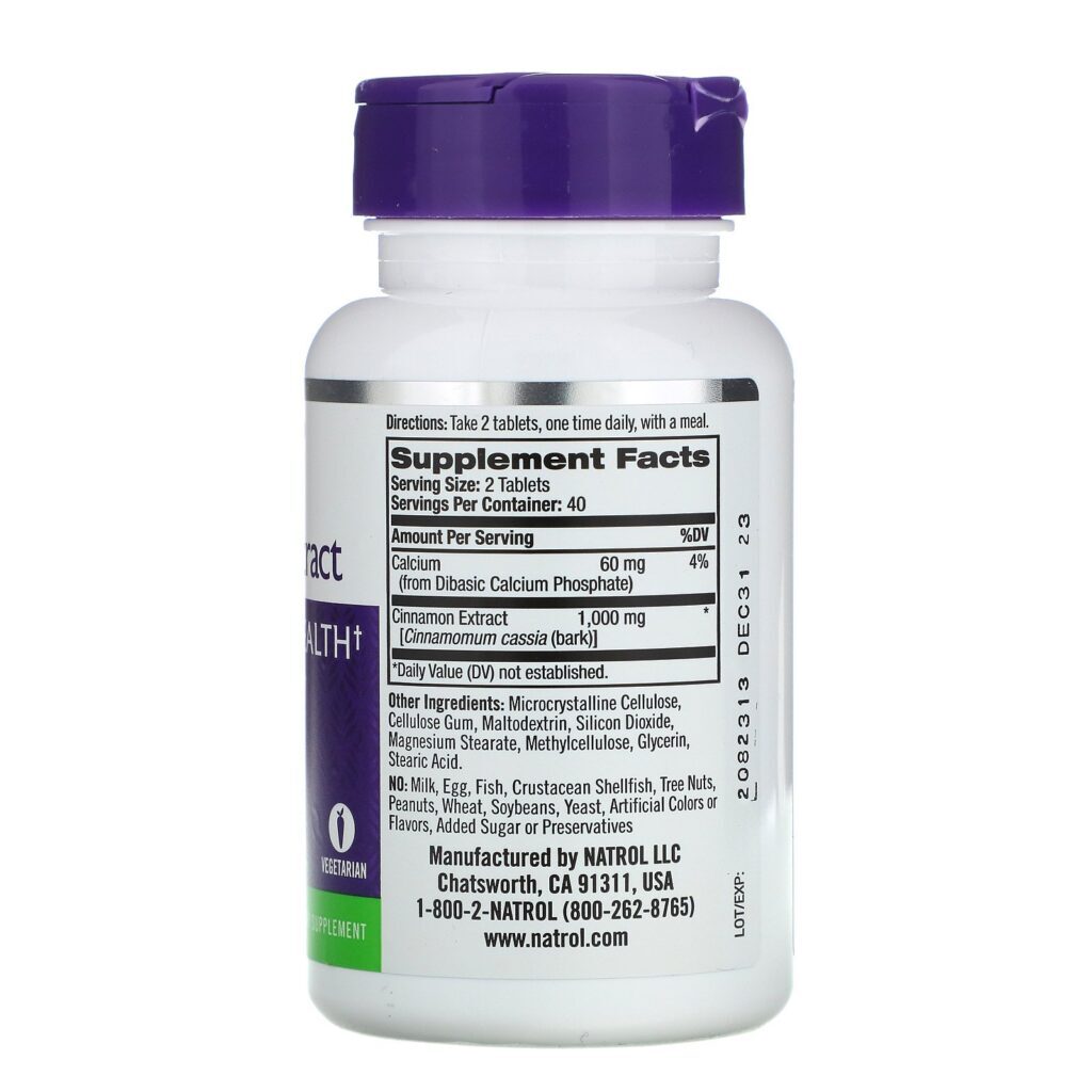 Natrol, Extrato de Canela, 1000 mg, 80 Comprimidos - Imagem 2