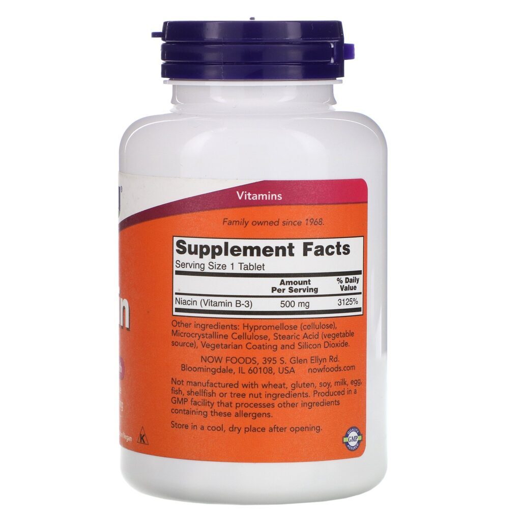 Now Foods, Niacina, 500 mg, 250 Comprimidos - Imagem 2