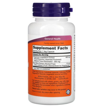 Now Foods, Resveratrol Natural, 200 mg, 60 Cápsulas Vegetais - Imagem 2