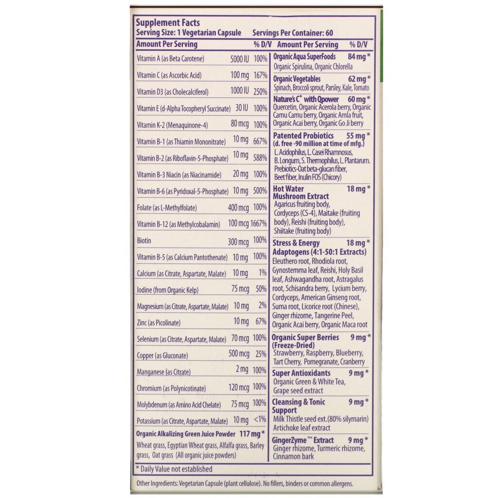 Paradise Herbs, Earth's Blend, One Daily Superfood Multi-Vitamin, Sem Ferro, 60 Cápsulas Vegetais - Imagem 2
