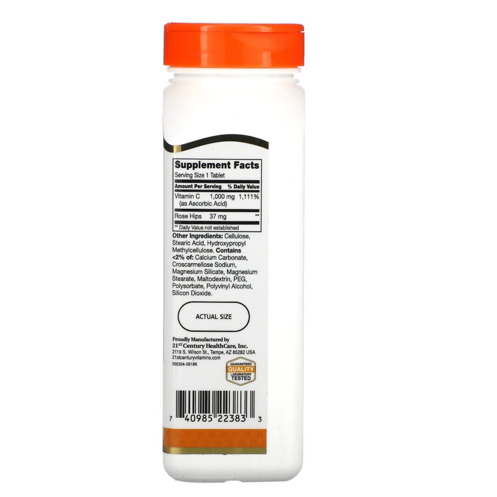 21st Century, Vitamina C com Frutos de Roseira, 1.000 mg, 110 Comprimidos - Imagem 2