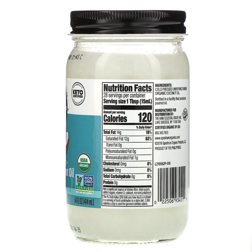Spectrum Culinary, Óleo de Coco Virgem Orgânico, Não Refinado, 414 ml (14 fl oz) - Imagem 2