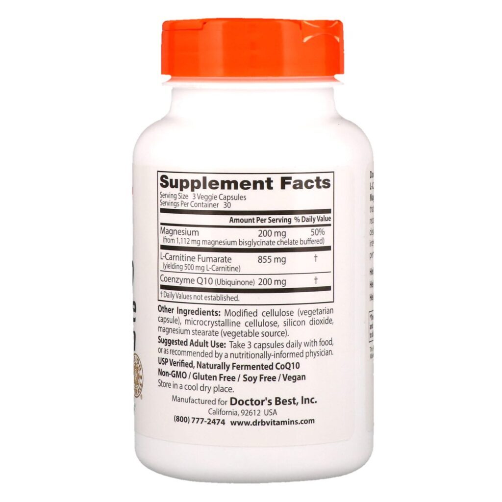 Doctor's Best, CoQ10 L-Carnitina Magnésio, 90 Cápsulas Vegetais - Imagem 2
