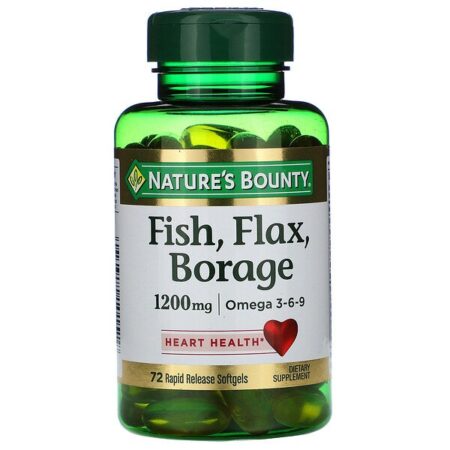 Nature's Bounty, Peixe, Linhaça, Borragem, 1200 mg, 72 Cápsulas Softgel de Liberação Rápida