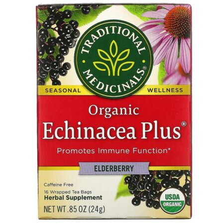 Traditional Medicinals, Organic Echinacea Plus, Sabugueiro, Sem Cafeína, 16 Saquinhos de Chá Embalados, 24 g (0,85 oz)