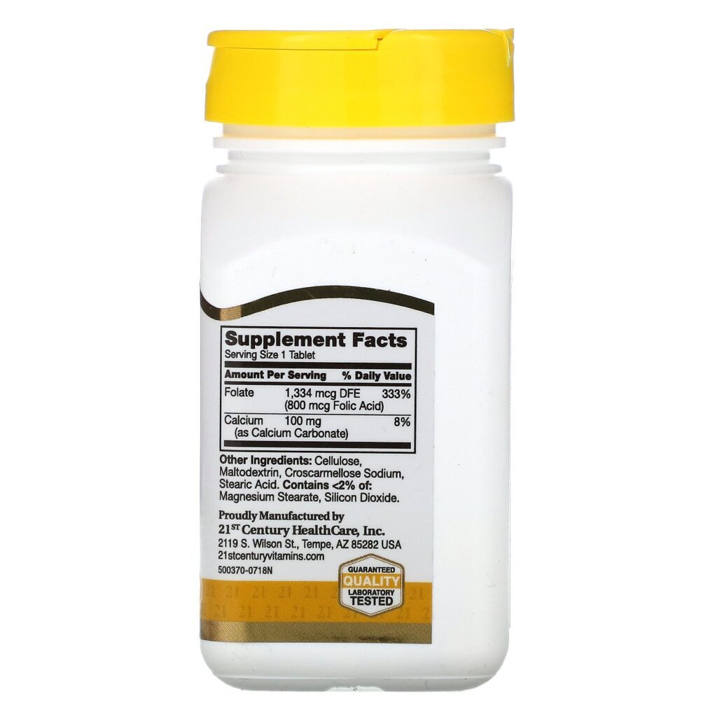 21st Century, Folic Acid, 800 mcg, 180 Easy to Swallow Tablets - Imagem 2
