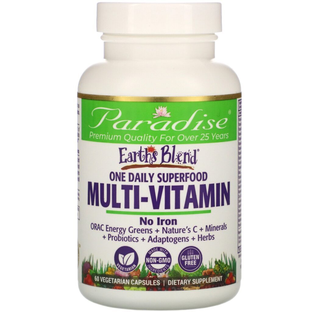 Paradise Herbs, Earth's Blend, One Daily Superfood Multi-Vitamin, Sem Ferro, 60 Cápsulas Vegetais - Imagem 3