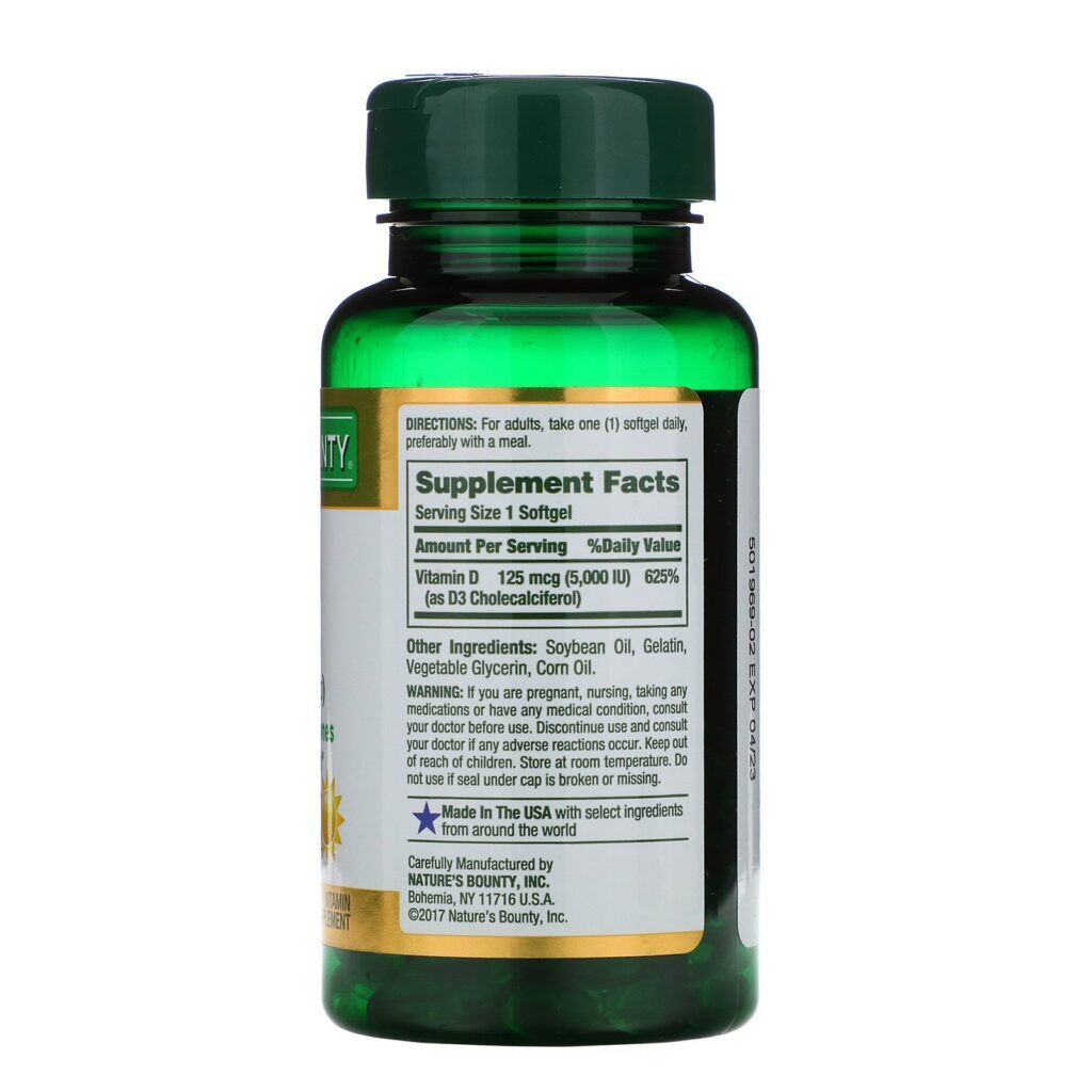 Nature's Bounty, D3, Maximum Strength, 5000 IU, 150 Softgels - Imagem 2