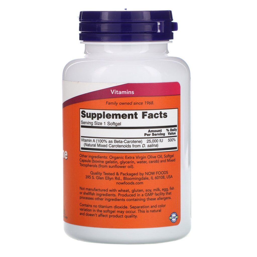 Now Foods, Betacaroteno Natural, 25000 UI, 180 Cápsula gelatinosas - Imagem 2