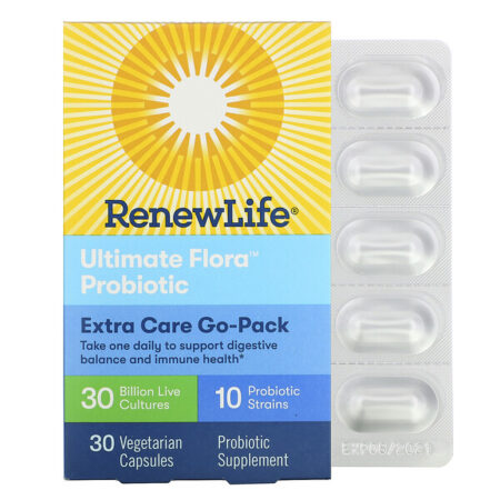 Renew Life, Go-Pack Extra Care, Ultimate Flora Probiotic, 30 Bilhões de Culturas Vivas, 30 Cápsulas Vegetais