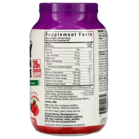 Bluebonnet Nutrition, 100% Natural, Whey Protein Isolate, Natural Strawberry Flavor, 2 lb (924 g) - Image 2