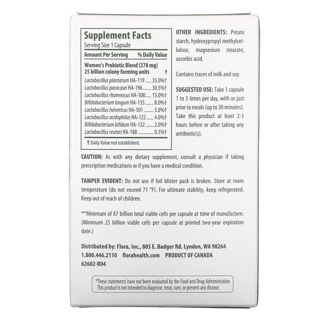 Flora, Women's Care Probiotic, Shelf-Stable, 87 Billion Cells, 30 Vegetarian Capsules - Imagem 2