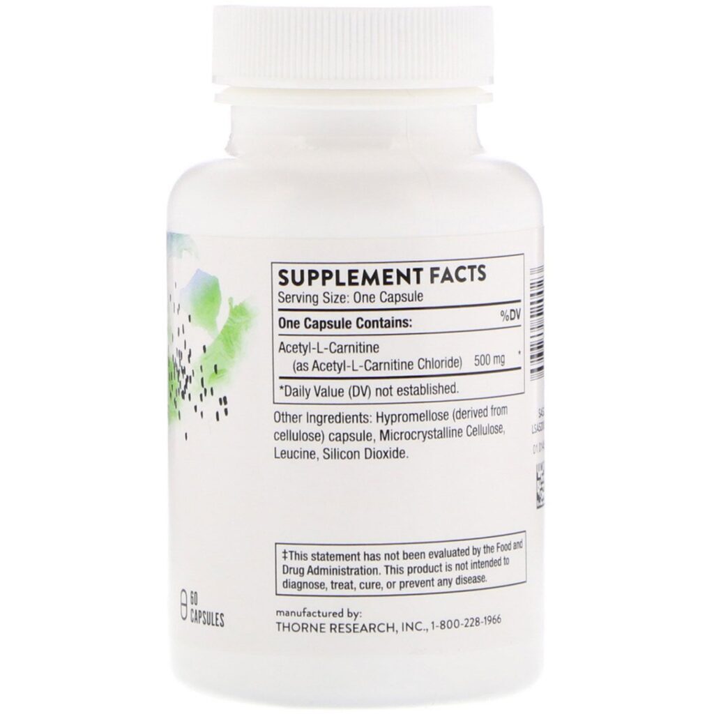 Thorne Research, Carnityl, Acetil-L-Carnitina, 60 Cápsulas - Imagem 2