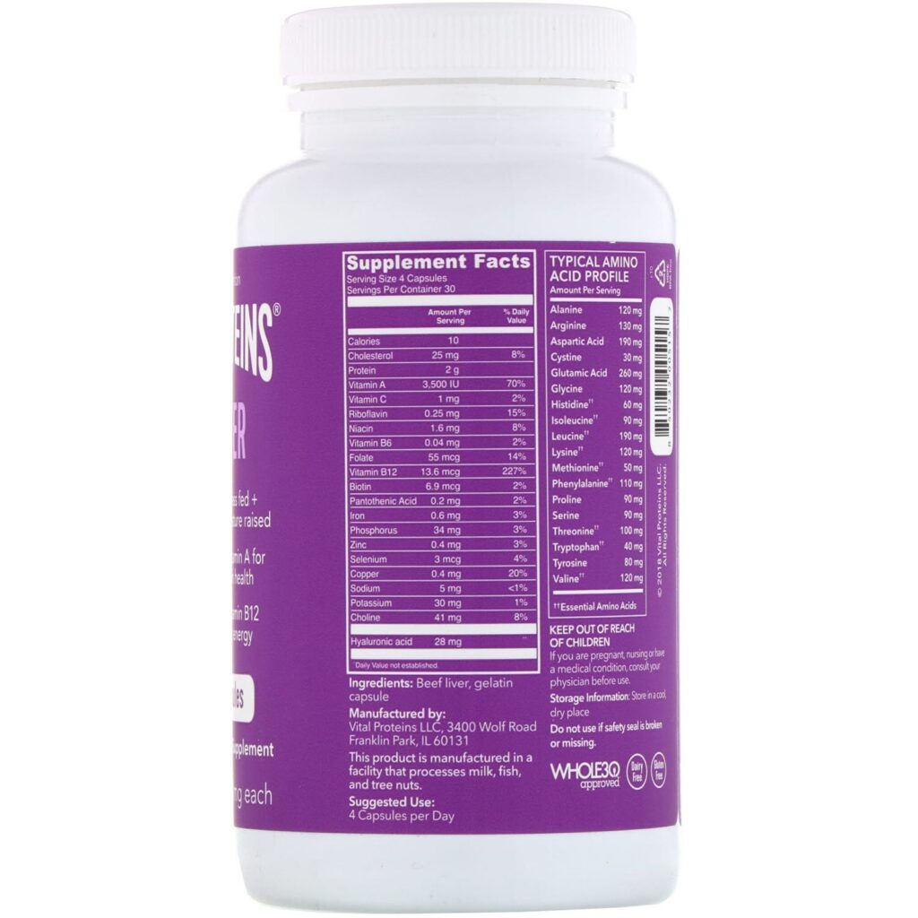 Vital Proteins, Fígado Bovino, 750 mg, 120 Cápsulas - Imagem 2