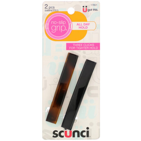 Scunci, Prendedores No Slip Grip com Fecho para Fixação o Dia Todo, Preto e Marrom, 2 Peças