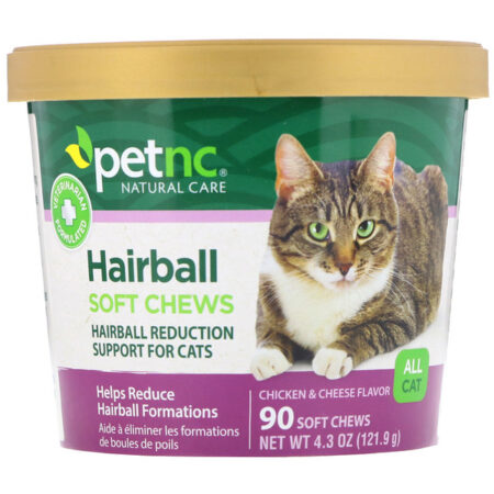 petnc NATURAL CARE, Cuidados Naturais Para Animais, Petiscos Mastigáveis Macios Contra Bolas de Pelos, Todo Gato, Sabor Frango e Queijo, 90 Petiscos Mastigáveis Macios