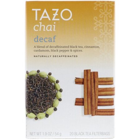 Tazo Teas, Chai Descafeinado, Descafeinado Naturalmente, Chá Preto, 20 Sachês, 1.9 oz (54 g)