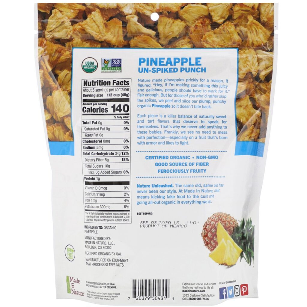 Made in Nature, Abacaxi Desidratado e Sem Enxofre, 7.5 oz (213 g) - Imagem 2