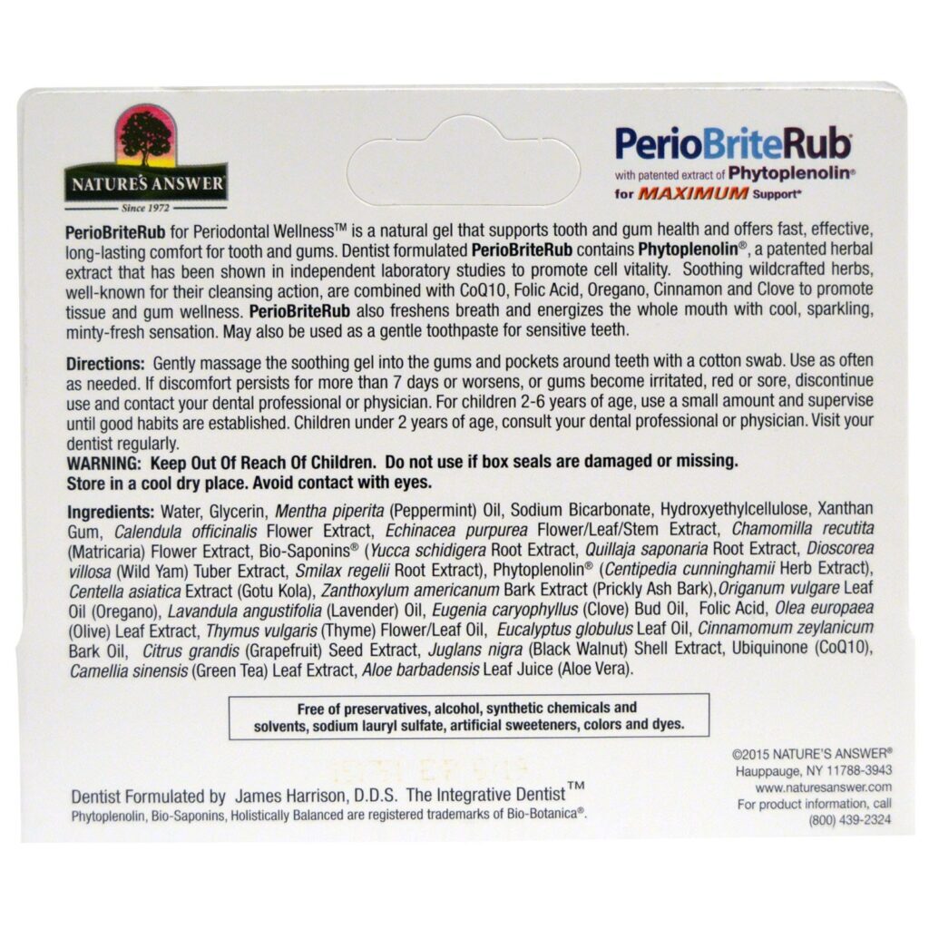 Nature's Answer, PerioBriteRub, Gel Relaxante para Dentes e Gengivas, Menta Refrescante, 0,5 oz (14,2 g) - Imagem 2