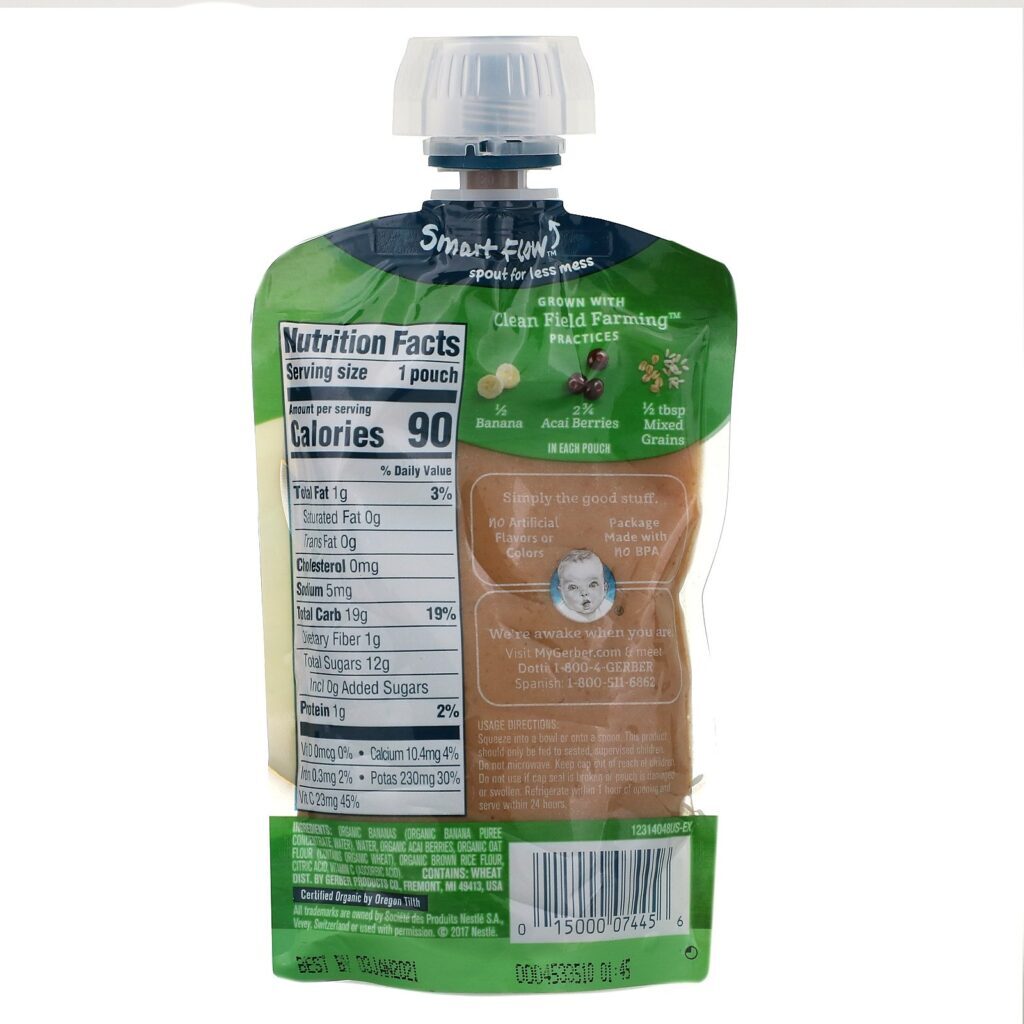 Gerber, Smart Flow, Organic, Banana, Acai Berry, Mixed Grain, 3.5 oz (99 g) - Imagem 2