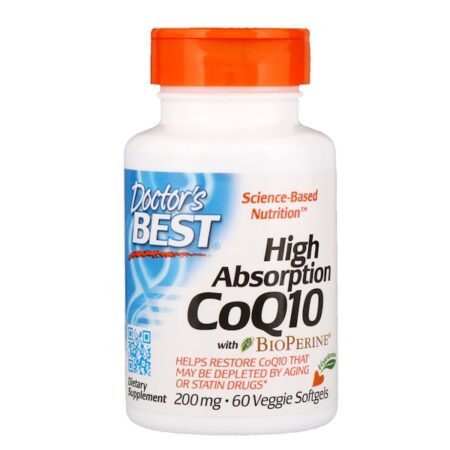 Doctor's Best, CoQ10 de Alta Absorção com BioPerine, 200 mg, 60 Cápsulas Softgel Vegetarianas