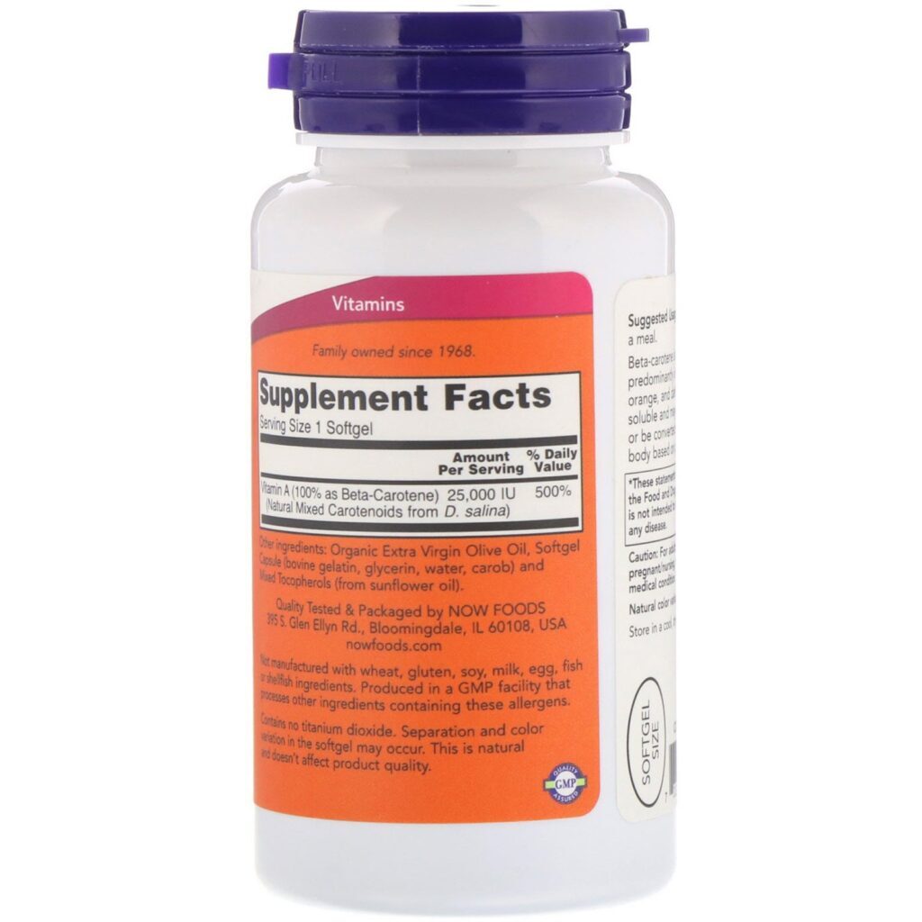 Now Foods, Betacaroteno Natural, 25.000 UI, 90 Cápsulas Softgel - Imagem 2