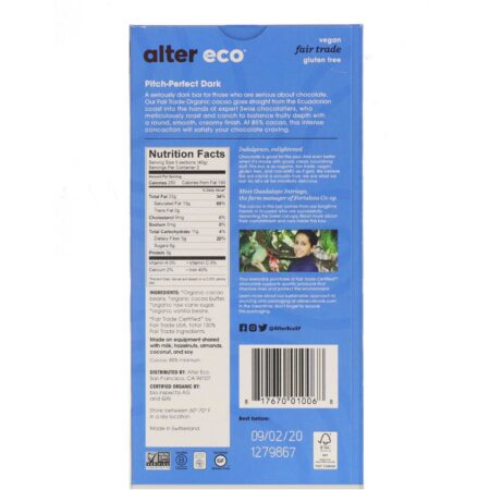 Alter Eco, Organic Chocolate Bar, Deep Dark Blackout, 85% Cocoa, 2.82 oz (80 g) - Image 2