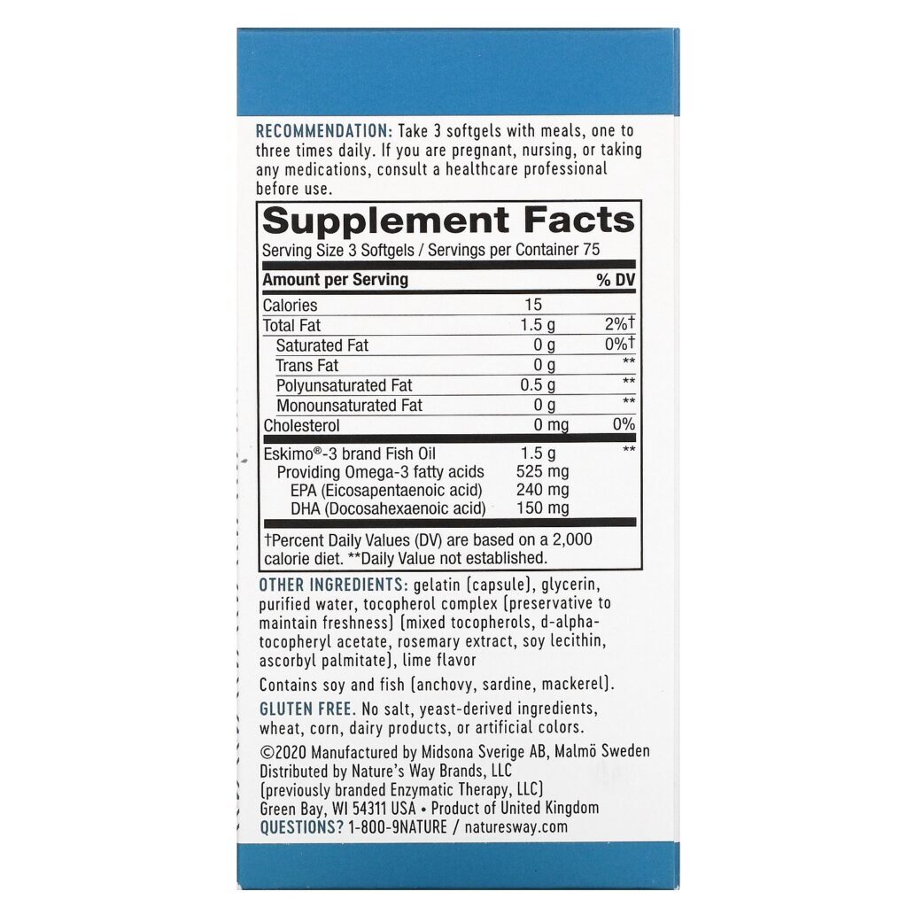 Enzymatic Therapy, Eskimo-3, Óleo de Peixe Estável Natural, 225 Cápsulas Gelatinosas - Imagem 2