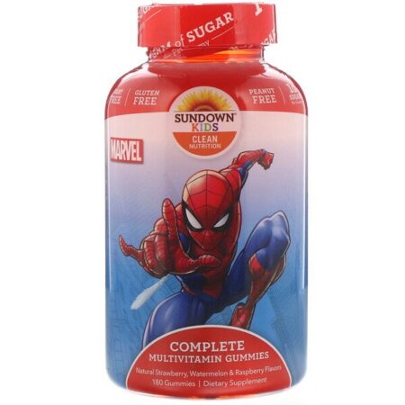 Sundown Naturals Kids, Complete Multivitamin Gummies, Marvel Spiderman, Sabores Naturais de Morango, Melancia e Framboesa, 180 Gomas