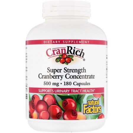 Natural Factors, CranRich, Super Força, Concentrado de Cranberry, 500 mg, 180 Cápsulas