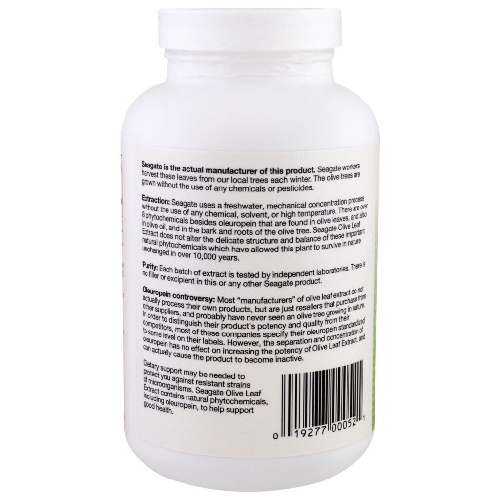 Seagate, Extrato de Folha de Oliveira, 450 mg, 250 Cápsulas Vegetarianas - Imagem 3