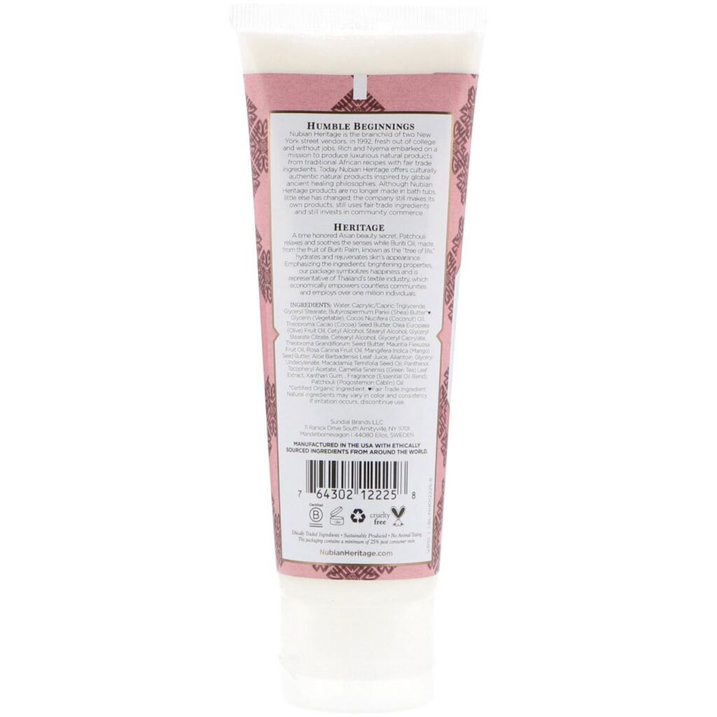 Nubian Heritage, Hand Cream, Patchouli & Buriti, 4 fl oz (118 ml) - Imagem 2