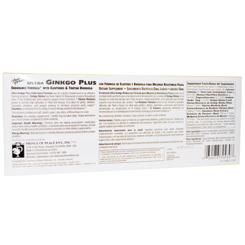 Prince of Peace, Ultra Ginkgo Plus, Fórmula de Resistência, 30 Frascos x 10 ml (0.34 fl oz) Cada - Imagem 2