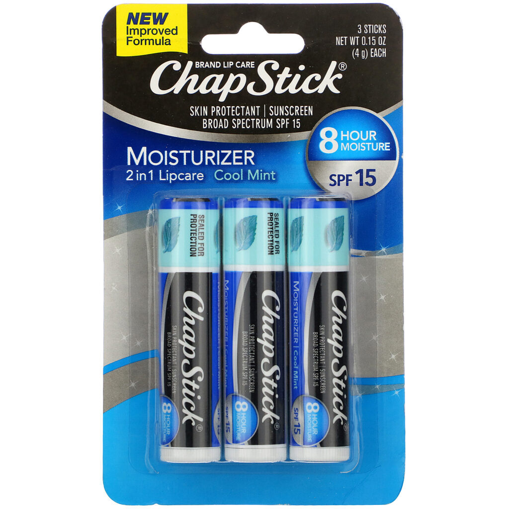 Chapstick, 2-In-1 Lip Care Skin Protectant, SPF 15, Cool Mint, 3 Sticks, 0.15 oz (4 g) Each - Imagem 2