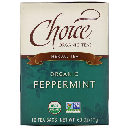 Choice Organic Teas, Herbal Tea, Organic Peppermint, Caffeine-Free, 16 Tea Bags, .60 oz (17 g)