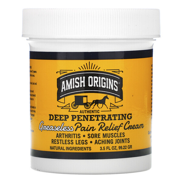 Amish Origins, Absorção Profunda, Creme para Alívio da Dor sem Gordura, 99,22 g (3,5 fl oz)