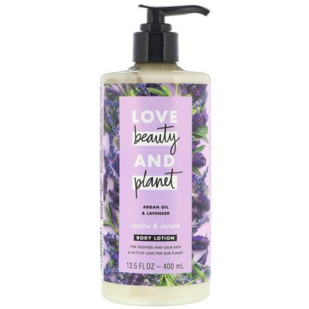 Love Beauty and Planet, Loção corporal suave e serena, óleo de argan e lavanda, 400 ml