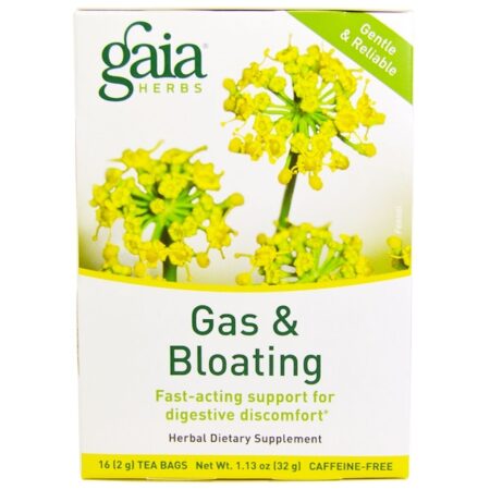 Gaia Herbs, Gases & Inchaço, Sem Cafeína, 16 Sachês, 1.13 oz (32 g)