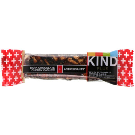 KIND Bars, Kind Plus, Chocolate Amargo Cereja e Caju + Antioxidantes, 12 Barras, 1,4 oz (40 g) Cada - Image 4