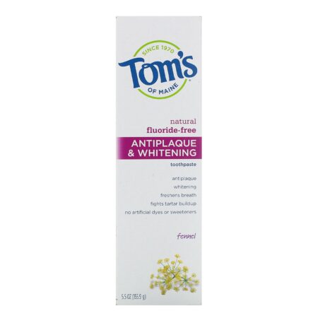 Tom's of Maine, Creme Dental Antiplaca Natural & Branqueador, Sem Flúor, Erva Doce, 5,5 onças (155,9 g) - Image 2