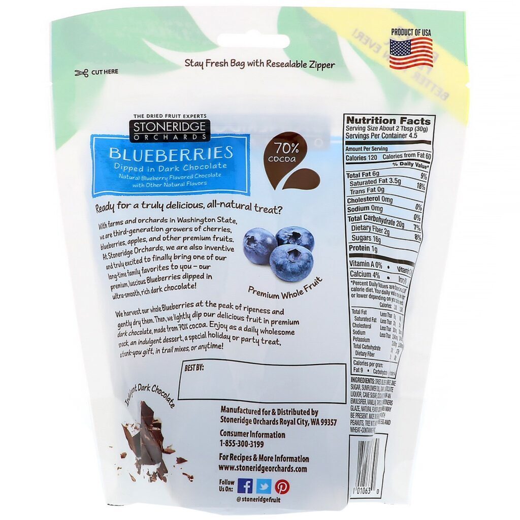 Stoneridge Orchards, Mirtilos, Mergulhados em Chocolate Amargo, 142 g (5 oz) - Imagem 2