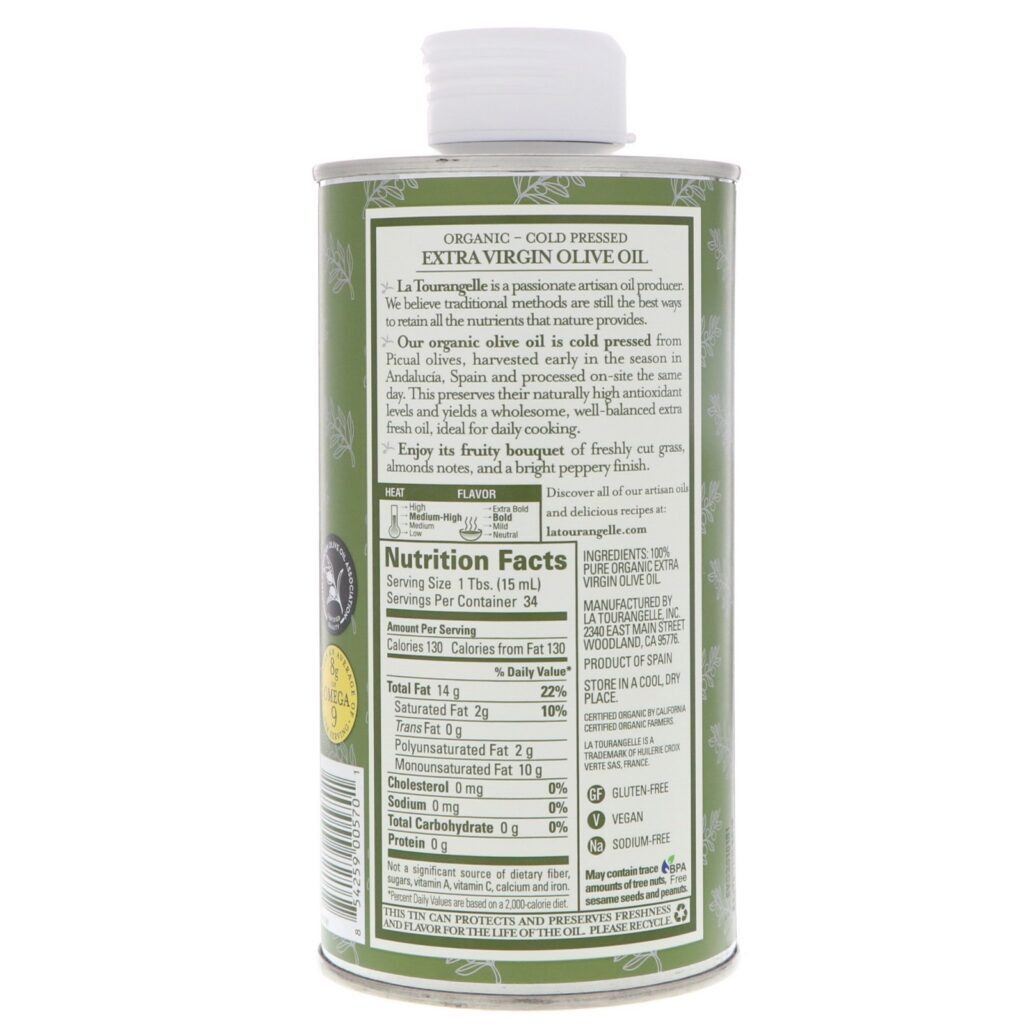 La Tourangelle, Azeite de Oliva Extra Virgem 100% Orgânico, 500 ml (16,9 fl oz) - Imagem 2